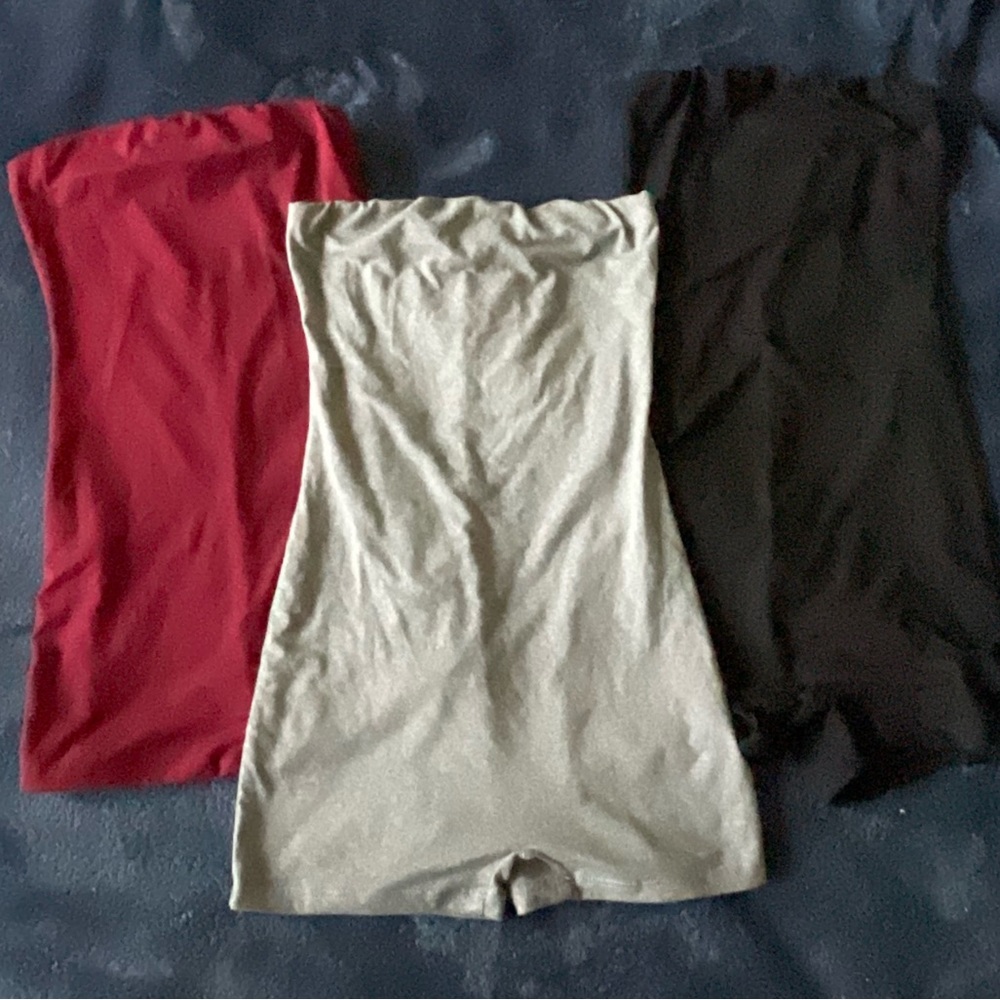 Fashionnova rompers, all in XS, colors are burgundy, black, and gray